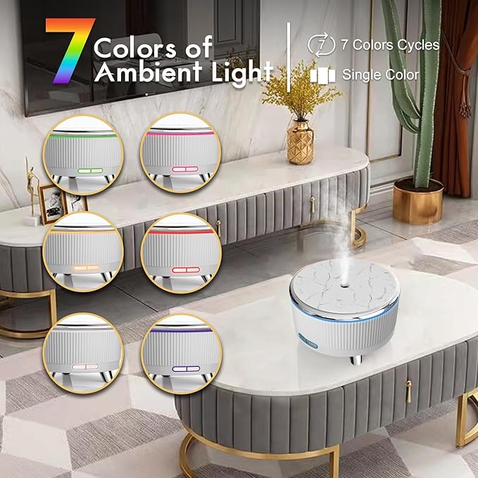 Diffusers for Essential Oils Large Room, Aromatherapy Diffuser with Remote Control,7 Colors Lights 3 Mist Mode for Women Office Home White Sliver