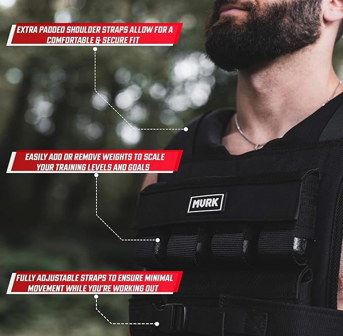 MVRK Weighted Vest Men 15lbs | 25lbs | 35lbs | 45lbs | 65lbs | 80lbs | 100lbs - Weighted Workout Vest With Removable Iron Weights, Heavy Duty Weighted Exercise Vest For Functional Training & Calisthenics - Weight Vest for Men