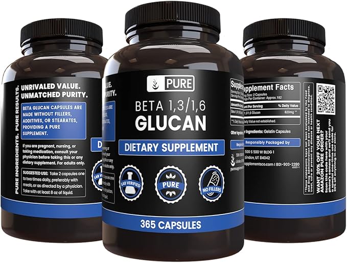 PURE ORIGINAL INGREDIENTS Beta Glucan 1,3/1,6, (365 Capsules) No Magnesium Or Rice Fillers, Always Pure, Lab Verified