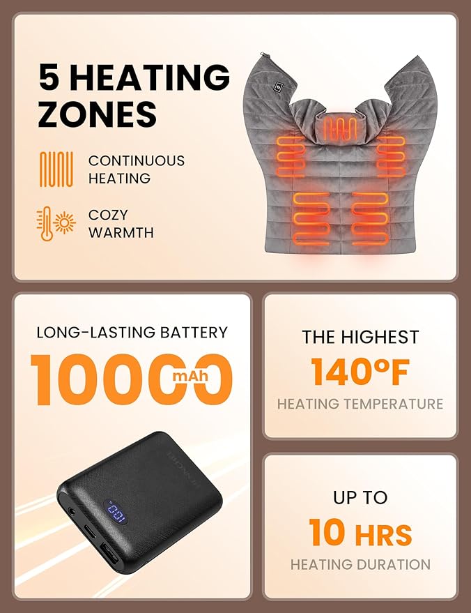 HENNCHEE Heating Pad for Neck and Shoulders and Back Pain Relief, Battery Wireless Heated Wrap Weighted Neck Warmer Grey
