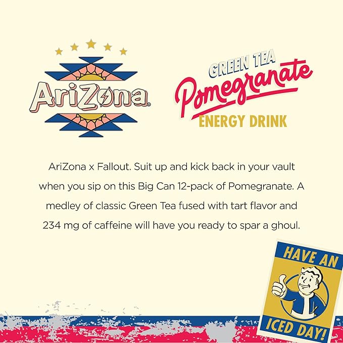 AriZona x Fallout Pomegranate Green Tea, 12 pack 22 fl oz - 234mg Natural Caffeine per Can