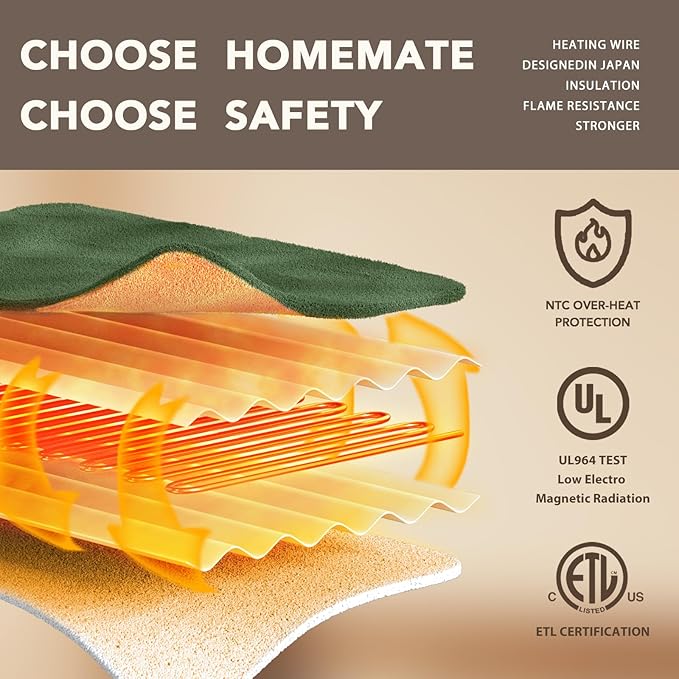 Homemate Electric Heated Blanket Queen - 84"x90" Heating Bed Blankets Throw with 10 Heating Levels 8 Hours Auto Off Fast Heating Over-Heated Protection Ultra Soft Warm Flannel ETL Certified Green