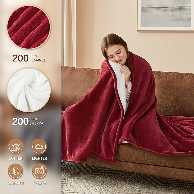 Homemate Electric Heated Blanket King Size - 100"x90" Heating Blanket King Size Dual Control 1/2/4/6/8 Hours Auto-Off 10 Heat Level Over-Heat Protection Flannel Sherpa ETL Certification
