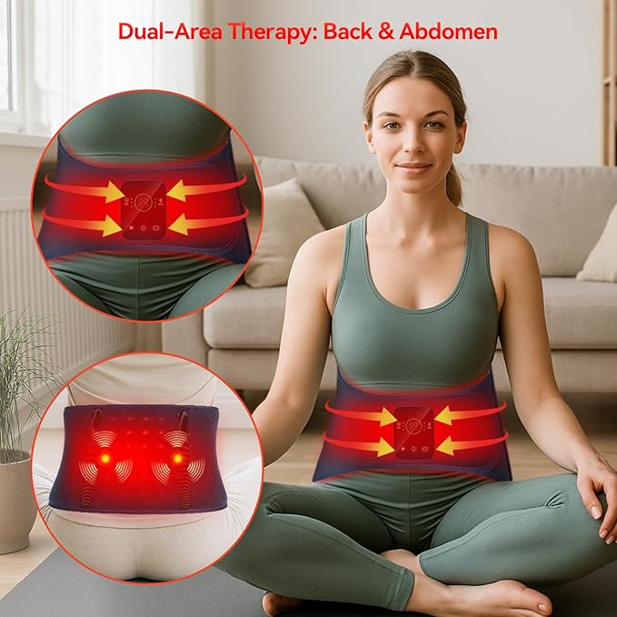 Red Light Therapy Belt for Back & Abdomen, 5000mAh Cordless Infrared Waist Wrap with Pulse/3-Mode Vibration Massage – Pain Relief, Muscle Relaxation & Circulation Boost, Ideal Gift for Mom & Dad