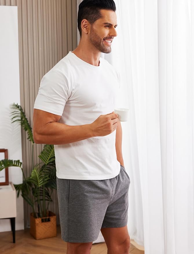 Deyeek 5.5 Inch Mens Pajama Shorts Sleep Cotton Lounge PJ Lightweight Elastic Waist Drawstring Nightwear Bottom with Pockets