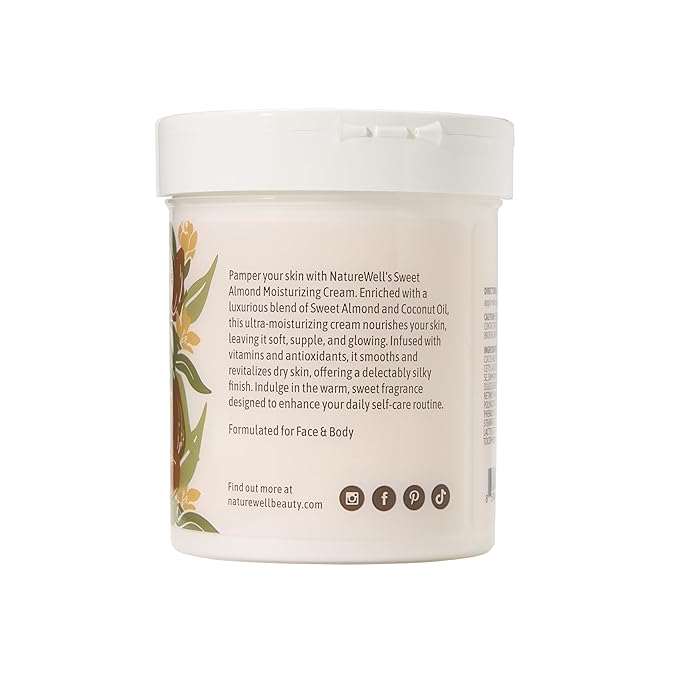 NATURE WELL Sweet Almond Smooth & Soften Gentle Moisturizing Cream For Face, Body, & Hands, Infused With Natural Oils & Extracts, Restores Skin Moisture Barrier, 16 Oz