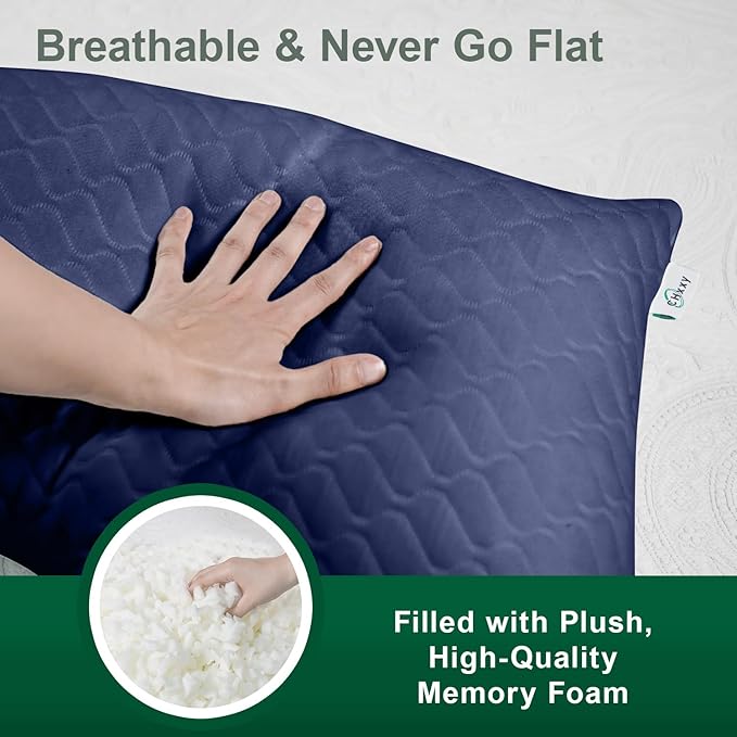 Shredded Memory Foam Pillows – Adjustable Loft, Orthopedic Support for Side/Back Sleepers, Pressure Relief for Cervical Spine, Machine Washable (Queen Size)