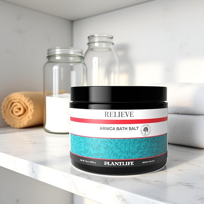Plantlife Arnica Relieve Mineral Bath Salts - Made with Arnica and 100% Pure Essential Oils - Relieve Products are a Homeopathic Solution for Everyday Use - Works Quickly and Effectively