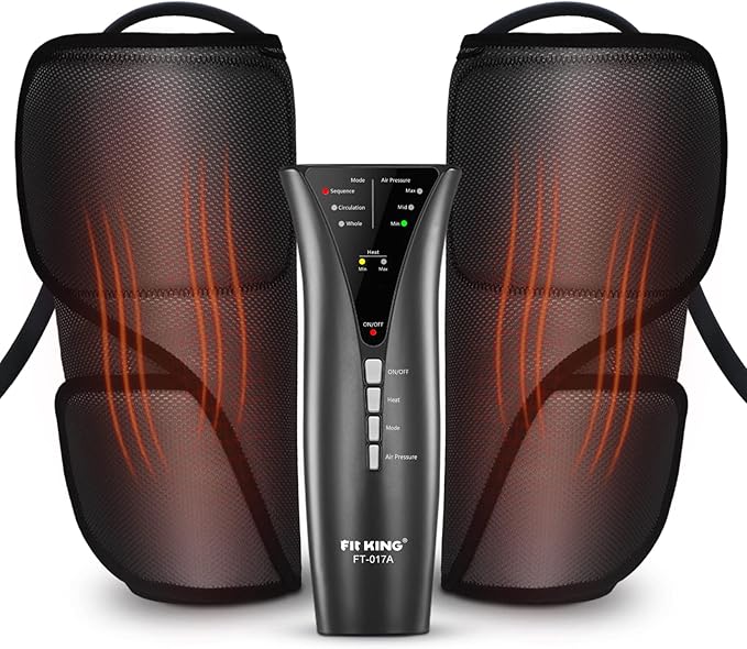FIT KING Air Compression Leg Massager with Heat Calf Massager for Circulation (Corded Electric) Helpful for Pain Relief RLS Edema and Muscles Relaxation - Great Gift for Wife Mom