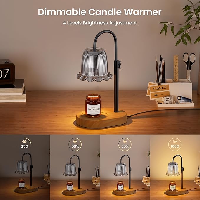 Candle Warmer Lamp with Timer Adjustable Height Candle Lamp Warmer 4 Level Dimmer Electric Wax Melt Warmer Vintage Home Decor for Scented Jar Candles House Warming & Birthday Gifts for Women