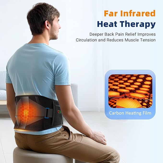 Comfytemp Cordless Heating Pad with Back Brace for Lower Back Pain Relief, Portable Wireless Heated Waist Belt Rechargeable Lumbar Support, 3 Heat 3 Timer, Birthday Gift for Men Women, 52"(No Massage)