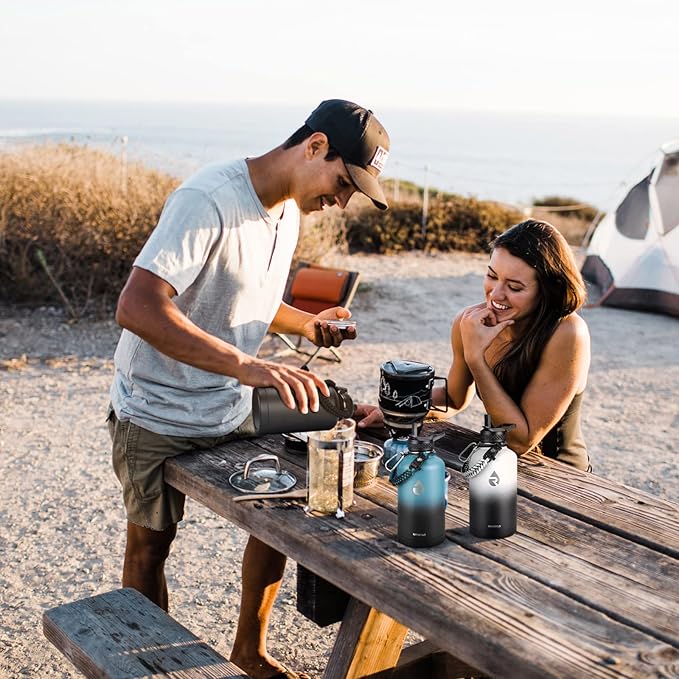 Insulated Water Bottle 64 oz, Triple Wall Vacuum Stainless Steel (Cold for 48 Hrs), Leak Proof & Non-BPA, Half Gallon Water Flask Jug with Paracord Handle & Straw Spout Lids, White/Black