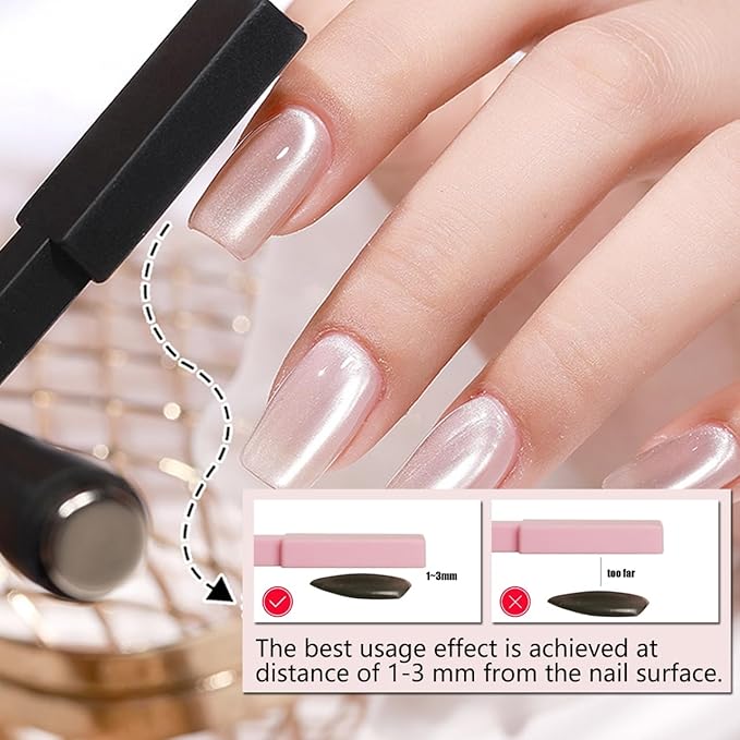 6 in 1 Nail Magnet, Cat Eye Gel Nail Polish Magnet for Nails, Magnetic Nail Polish Gel Tools with Silicone Protective Case for 3D Nail Art Design Nail Salon or DIY,Pink