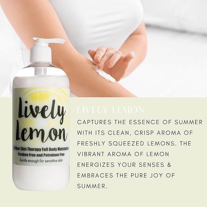 The Lotion Company Lively Lemon Body Lotion – 24 Hour Moisturizer Handcrafted in USA | Paraben-Free, Lightweight Skincare for Dry, Sensitive Skin | Small-Batch Father-Daughter Brand | 16 oz