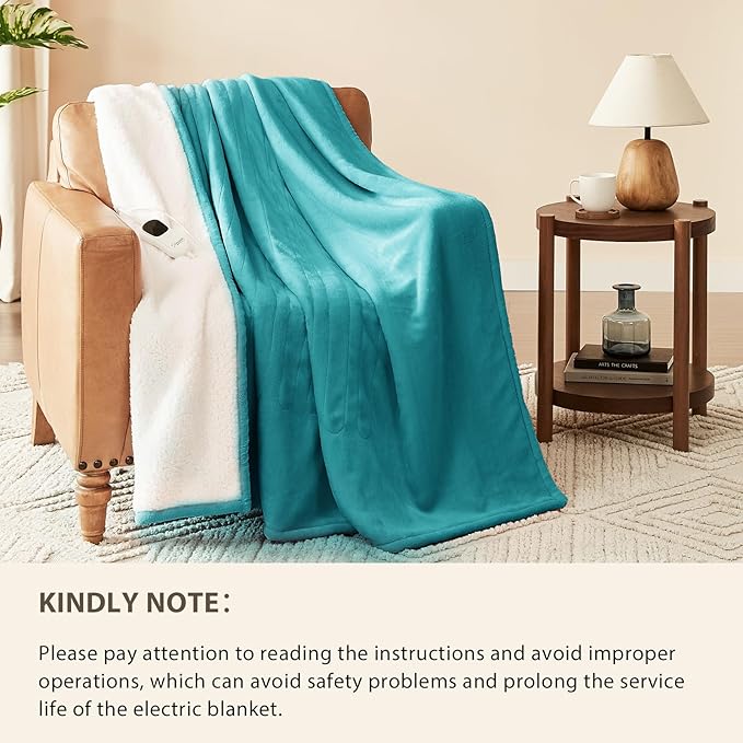 Homemate Electric Heated Blanket Full Size - 72"x84" Heating Blanket Full Size 1/2/4/6/8 Hours Auto-Off 10 Heat Level Over-Heat Protection Flannel Sherpa ETL Certification