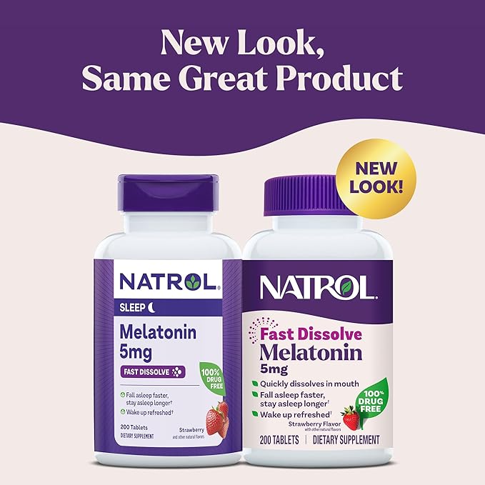 Natrol Melatonin 5mg Fast Dissolve Tablets, Sleep Support Supplements for Adults, Strawberry Flavor, 200 Tablets, Up to 200 Day Supply
