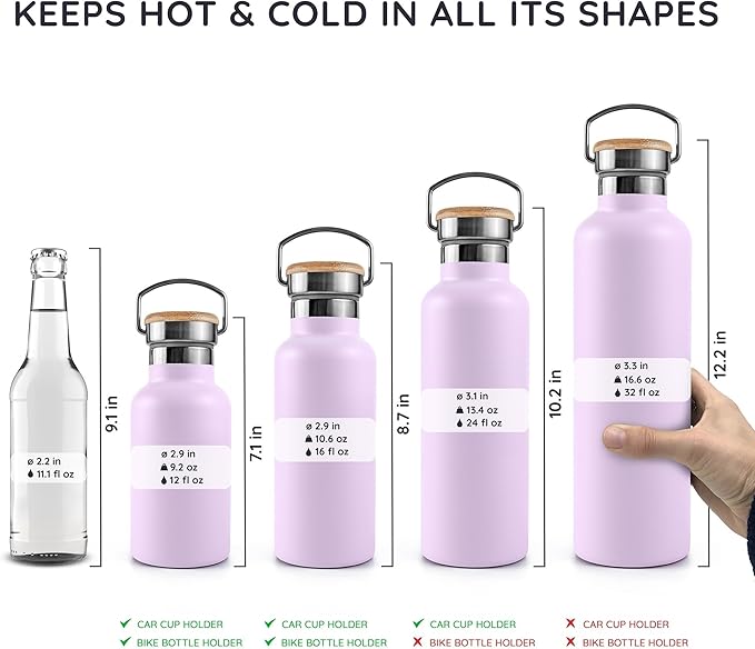 Bambaw Insulated Water Bottle 16 oz, Lavender Water Bottle Stainless Steel, Metal Water Bottle for Travel, Hot Water Bottle, Stainless Steel Water Bottle – Lavender Haze