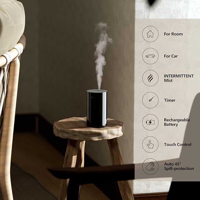 Waterless Essential Oil Diffuser Starter Kit with 4 x 10mL Hotel Scent Fragrance Oil, Battery Operated Mini Scent Air Machine Portable Diffuser for Home Car Office, AN8 Kit Black