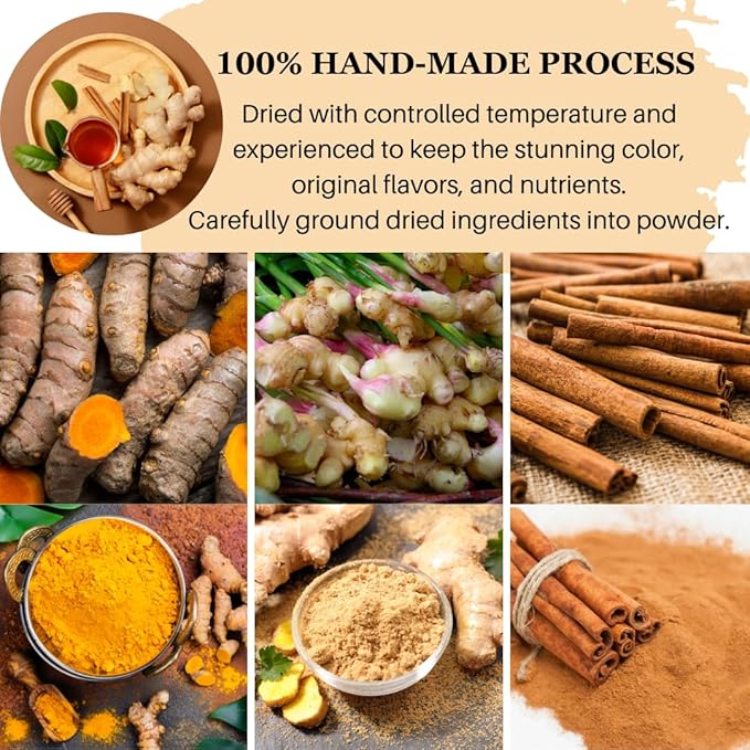 VIDA FARM 50 Turmeric Ginger Cinnamon Tea Bags, 100% Natural Ginger Cinnamon Turmeric Tea, Te De Curcuma Jengibre Herbal Tea, Sugar Free, Caffeine Free, Gluten Free