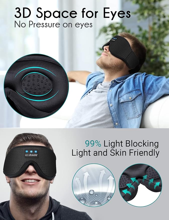 LC-dolida Sleep Mask with Bluetooth Headphones,Sleep Headphones Bluetooth Sleep Mask 3D Sleeping Headphones for Side Sleepers Best Gift and Travel Essential (Elegant Black)