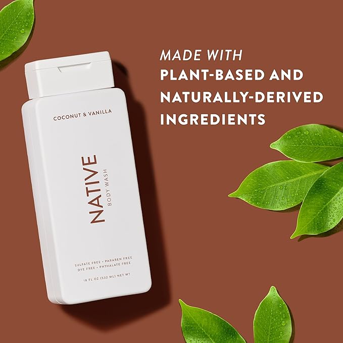 Native Body Wash Contains Naturally Derived Ingredients | For Women & Men, Sulfate, Paraben, & Dye Free Leaving Skin Soft and Hydrated | Coconut & Vanilla 18 oz - 2 Pk