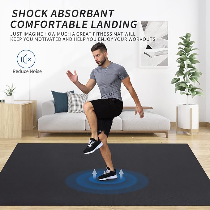 MRO Extra Large Exercise Mat For Home Gym, 8'x4.5'/7'x4.5'/6'x4.5'(7mm) Workout Mats for Gym Flooring, Non-Slip, Extra Thick Durable Cardio Mat, Ideal for Plyo, Weights, MMA, Jump Rope -Shoe Friendly