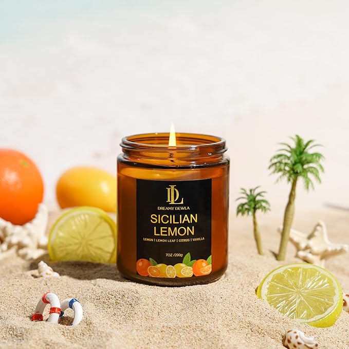 Sicilian Lemon Candles, 7oz Sicilian Lemon Scented Candle, Natural Soy Candles for Home Scented, Long Lasting with 50 Hour Burn Time, Gifts for Men Women