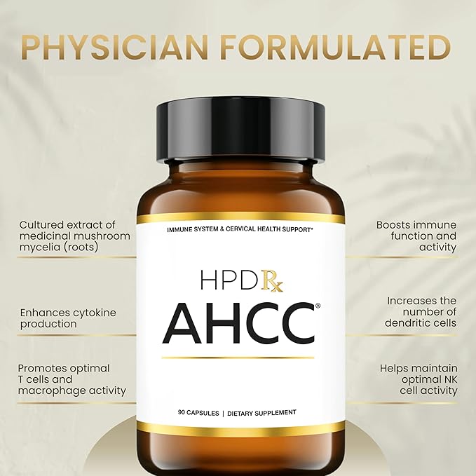 HPD Rx Premium AHCC & Shiitake Mushroom 1100 mg per Serving Supplement, Natural Immunity Booster, Maintains Natural Killer Cell Activity | AHCC is Proven in 30+ Studies | 30-Day Supply, 1-Pack