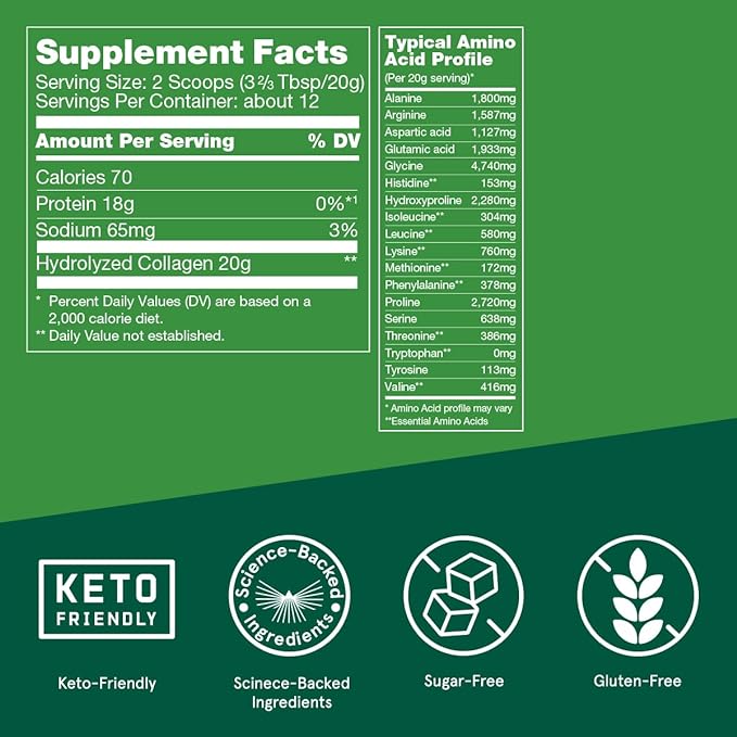 Bulletproof Collagen 18g Protein Powder, 8.5 oz, Unflavored