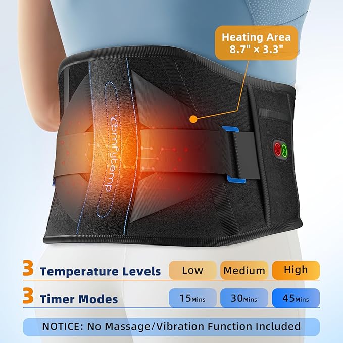 Comfytemp Cordless Heating Pad with Back Brace for Lower Back Pain Relief, Portable Wireless Heated Waist Belt Rechargeable Lumbar Support, 3 Heat 3 Timer, Birthday Gift for Men Women, 52"(No Massage)