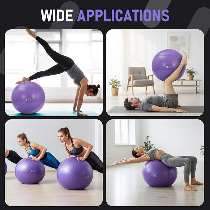 Gruper Yoga Ball and Pilates Ball,4 Sizes Exercise Ball for Fitness, Workout, Pregnancy and Physical Therapy,Quick Pump Included,Great as Yoga Ball Chair for Office or Home Gym Equipment