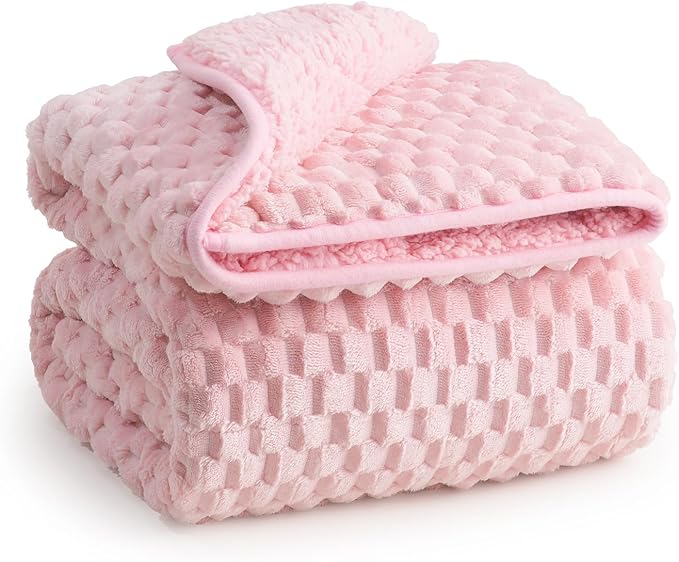 Super Soft Luxury Fleece Sherpa Weighted Blanket for Teens, 5lbs Small Weighted Lap Blanket for Adults, Turtle Shell Fuzzy Warm Throw for Winter, Compact Heavy Blanket for Better Sleep, Pink, 36"x48"