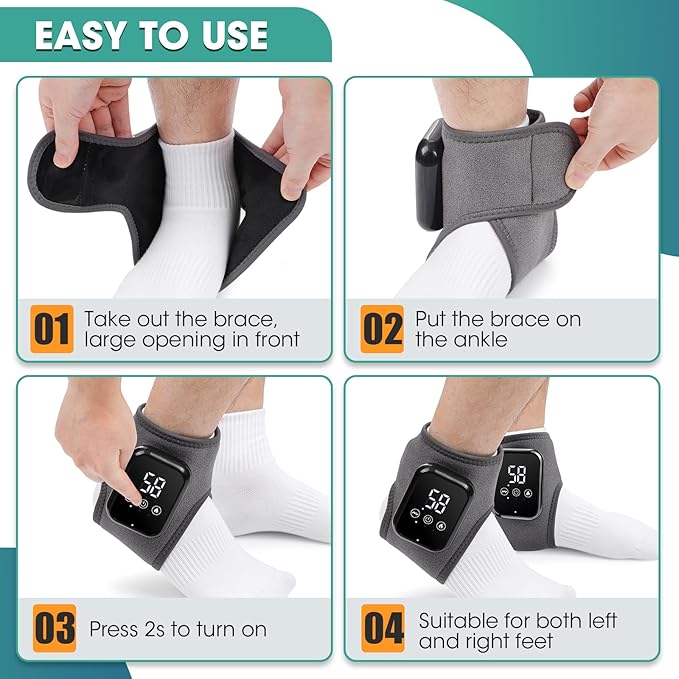 Ankle Massager for Pain Relief, Heating Pad for Ankle and Foot with 2000mAh Rechargeable, Thermal Wrap for Achilles Tendon
