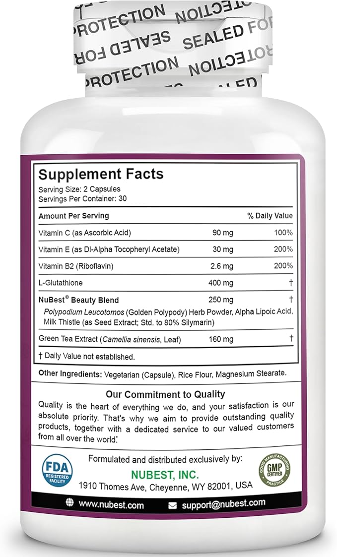 NuBest White - Skin Whitening Supplement, Supplement for Anti Aging with Glutathione, Vitamin C, E, B2, Milk Thistle Extract, Green Tea Extract for Lightening and Brightening | Pack 2