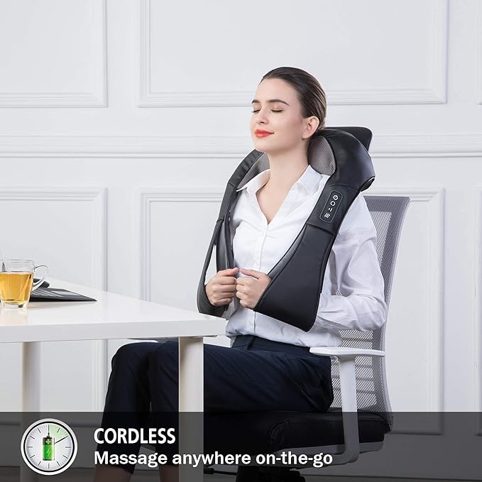 Snailax Cordless Massager - Shiatsu Neck and Shoulder Massager with Heat, Portable, Lumbar, Back Electric Massage Pillow, Christmas Gift