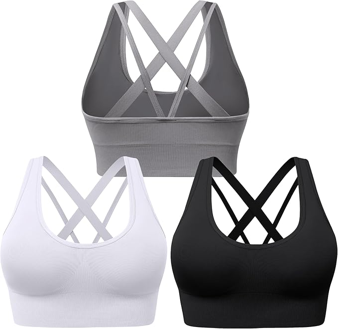 Evercute Sports Bra for Women Padded Medium Support Criss Cross Strappy Bras Seamless High Impact Yoga Exercise Athletic Bras