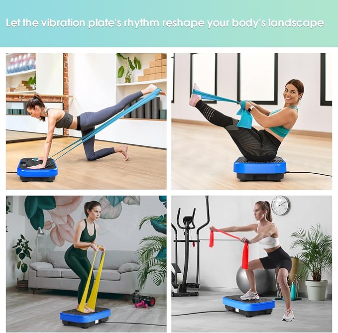 SoftGym Vibration Plate Exercise Machine for Lymphatic Drainage,Power Vibrate Stand Shake Board 450 Lbs Capacity Whole Body Workout Waver with Fitness Resistance Bands Weight Loss Gifts for Women Men