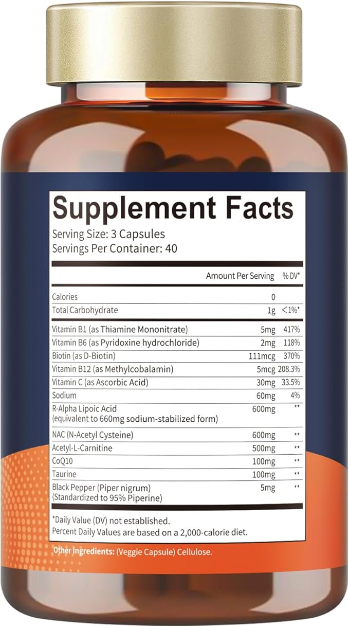 Totaria R Alpha Lipoic Acid 600mg - ALA Supplement for Neuropathy & Antioxidant Support Capsules, Nerve Health, Cell Energy, Metabolism and Anti-Aging, Non-GMO, Gluten Free, Vegan Safe 120 Counts