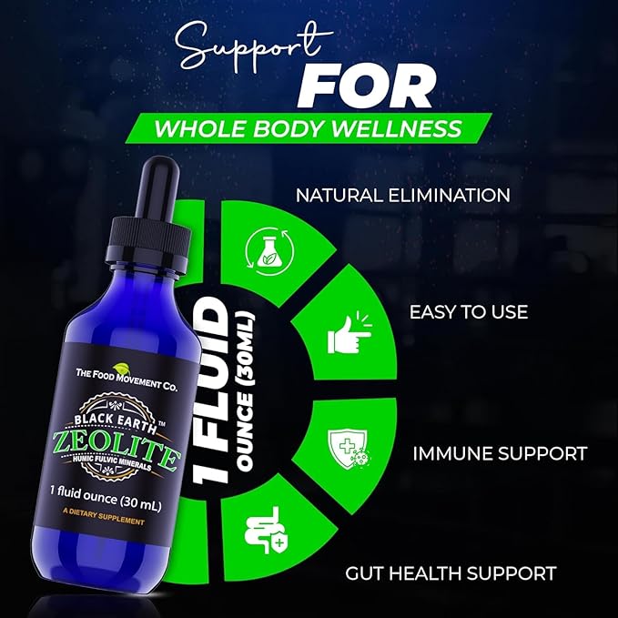 Black Earth Zeolite with Humic Fulvic Acids Trace Minerals for Adults and Kids for Detox, Gut Health and Immune Support - 2oz Liquid Drops Supplement