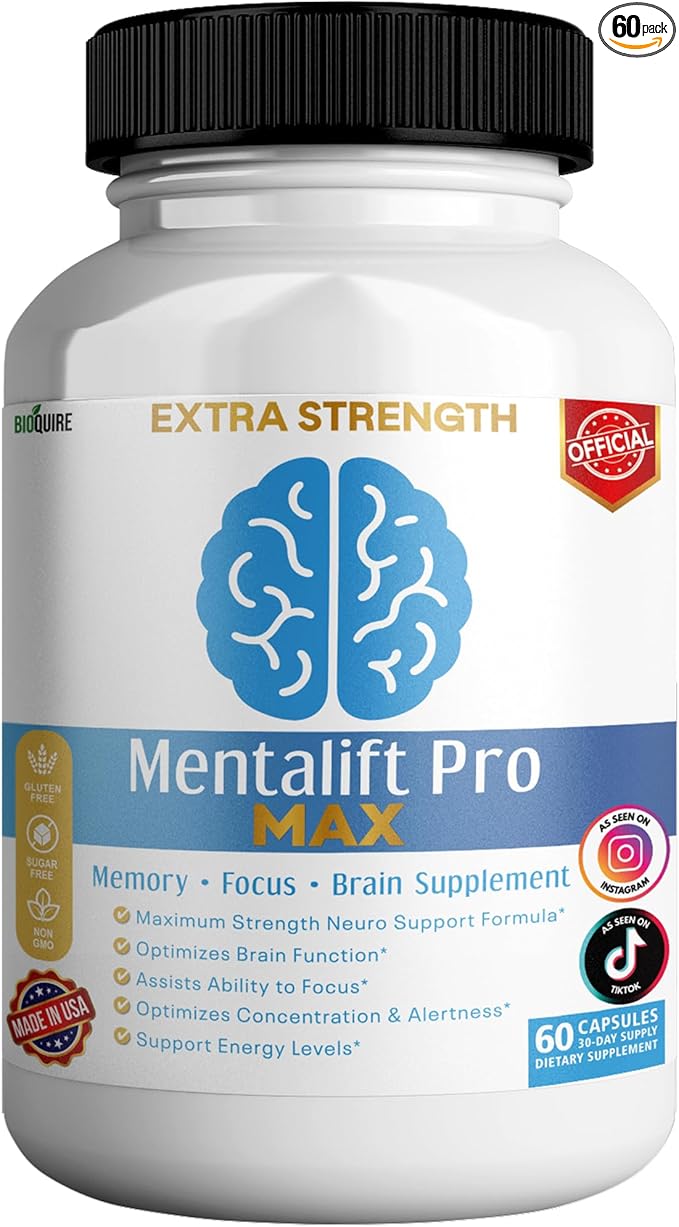 Mentalift Pro MAX Extra Strength Memory & Focus Supplement, 60 Capsules, Brain Support Formula with Vitamins & Minerals (1)