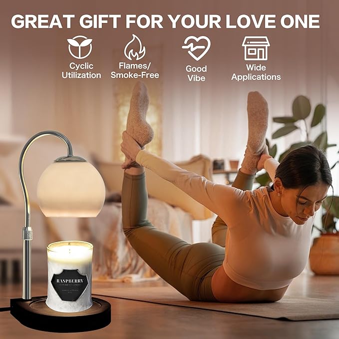 Candle Warmer Lamp with Timer 2H/4H/8H, Adjustable Height, Dimmable Candle Lamp with 2 Bulbs, Wax Melt Warmer for Jar Candles, House Warming, Home Decor, Birthday Gifts for Women, Mom(Black)