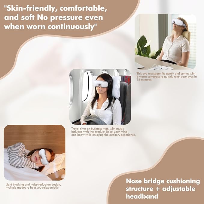 Eye Massager with Light-Blocking Design, 2025 Upgraded Eye Massager with Heat, 5 Modes & 180° Folding Design, Sleep Gift for Office, Travel, Home Use, Portable & Giftable