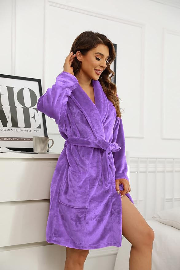 U2SKIIN Women Fleece Robe, Short Cozy Plush Robes for Womens Soft Shawl Collar Warm Spa Bathrobe