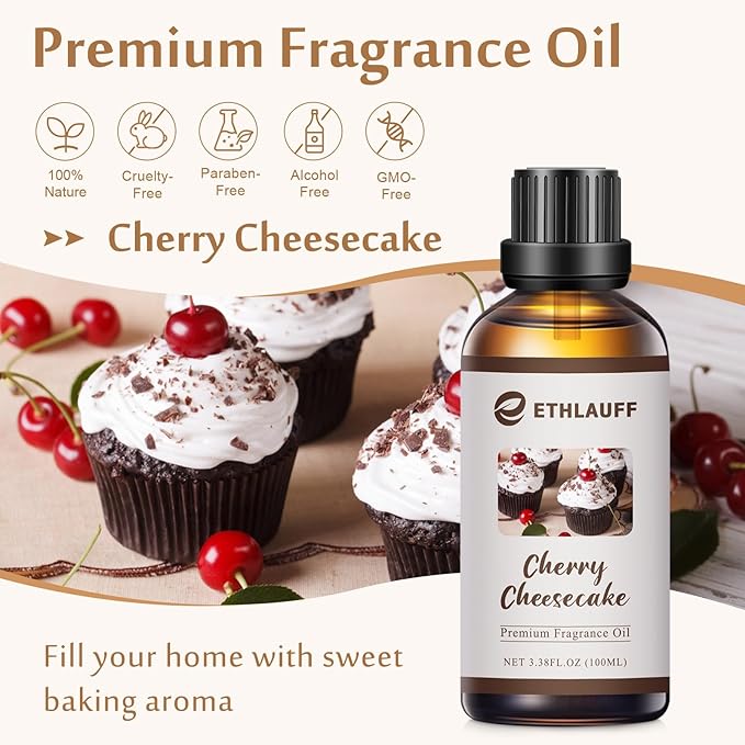 Birthday Cake Essential Oil, Cherry Cheesecake Sweet Fragrance Oil, 100ml Essential Oil for Diffusers,Candle Soap,Lotion Perfume Making, Bath Bombs-3.38FL.OZ