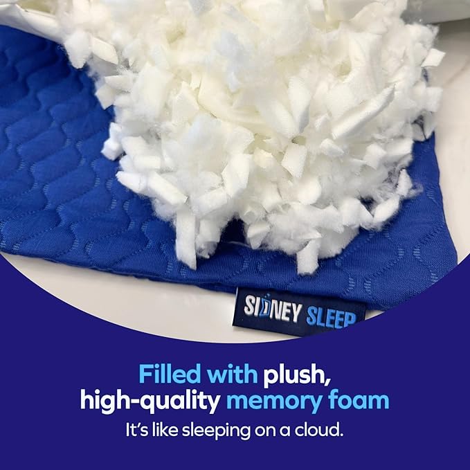 Sidney Sleep Set of 2 Queen Size Bed Pillows for Side and Back Sleepers - Adjustable Filling - Memory Foam Pillows for Neck and Shoulder Pain - Customizable Loft - Extra Foam Included (Blue)