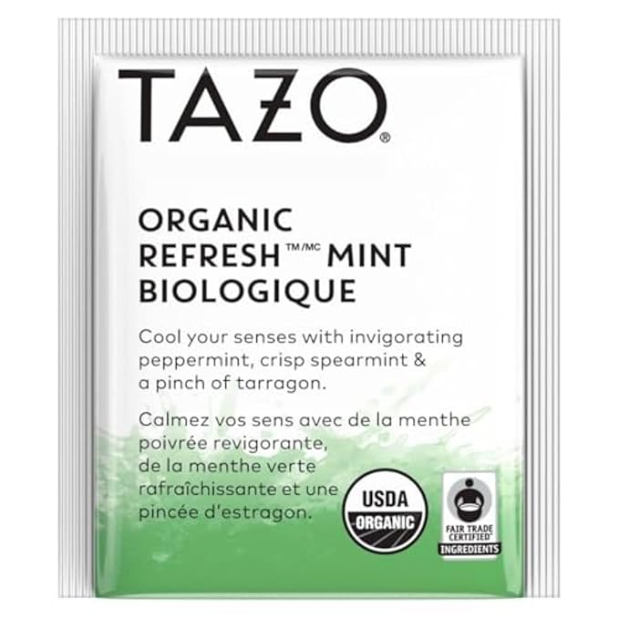 TAZO Organic Refresh Mint Herbal Tea Bags, Caffeine Free, 16 Total Tea Bags