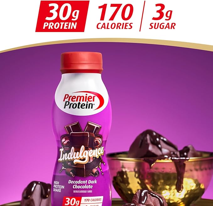 Premier Protein Indulgence Protein Shake, 30g Protein, 3g Sugar, Decadent Dark Chocolate, 11.5 fl oz, Pack of 12