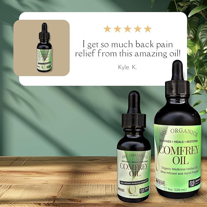 SSF Organics- Healing Comfrey Oil Concentrate. Natural Therapy for Joints, Muscle and Skin. | Medicinal Plant Based Relief and Recovery | 1 oz.
