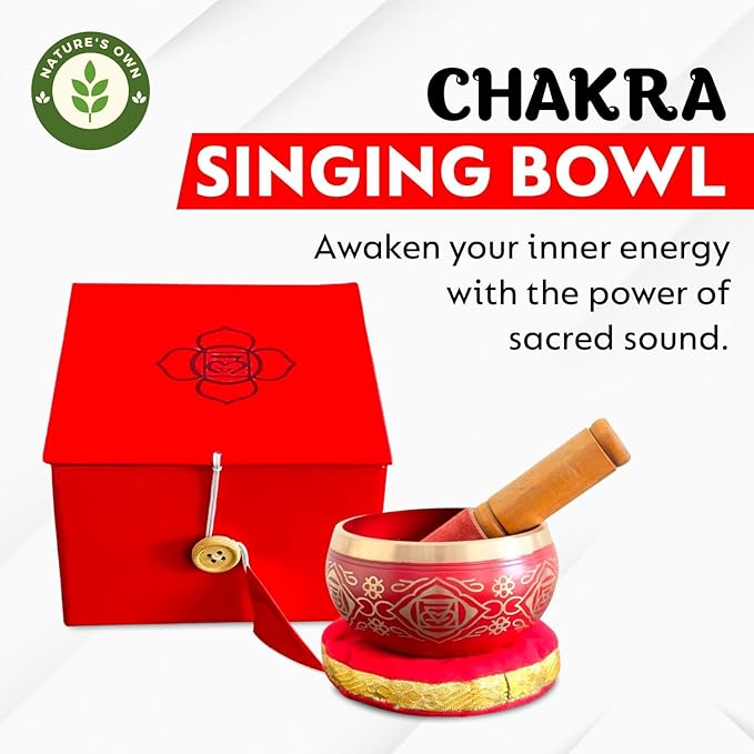 Nature's Own Tibetan Singing Bowl Set- Easy to Play- Meditation Sound Bowl Handcrafted in Nepal for Yoga, Mindfulness, Chakra Healing, Stress Relief- Spiritual Gifts for Women & Men (4 Inch, 02)