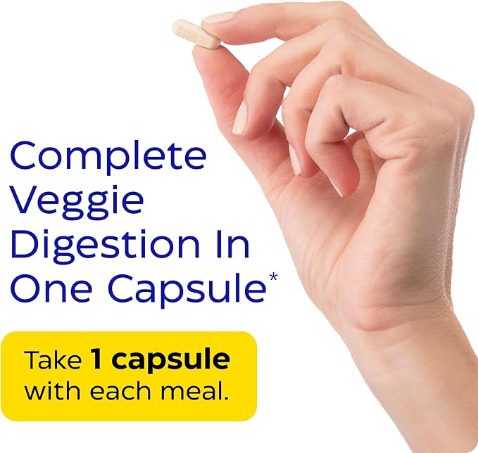 Enzymedica, VeggieGest, Digestive Enzymes, Supports Occasional Gas & Bloating Relief from High Fiber Meals, for Vegan & Vegetarian Diets, Enzyme Blend for Digestive Health, 60 Count